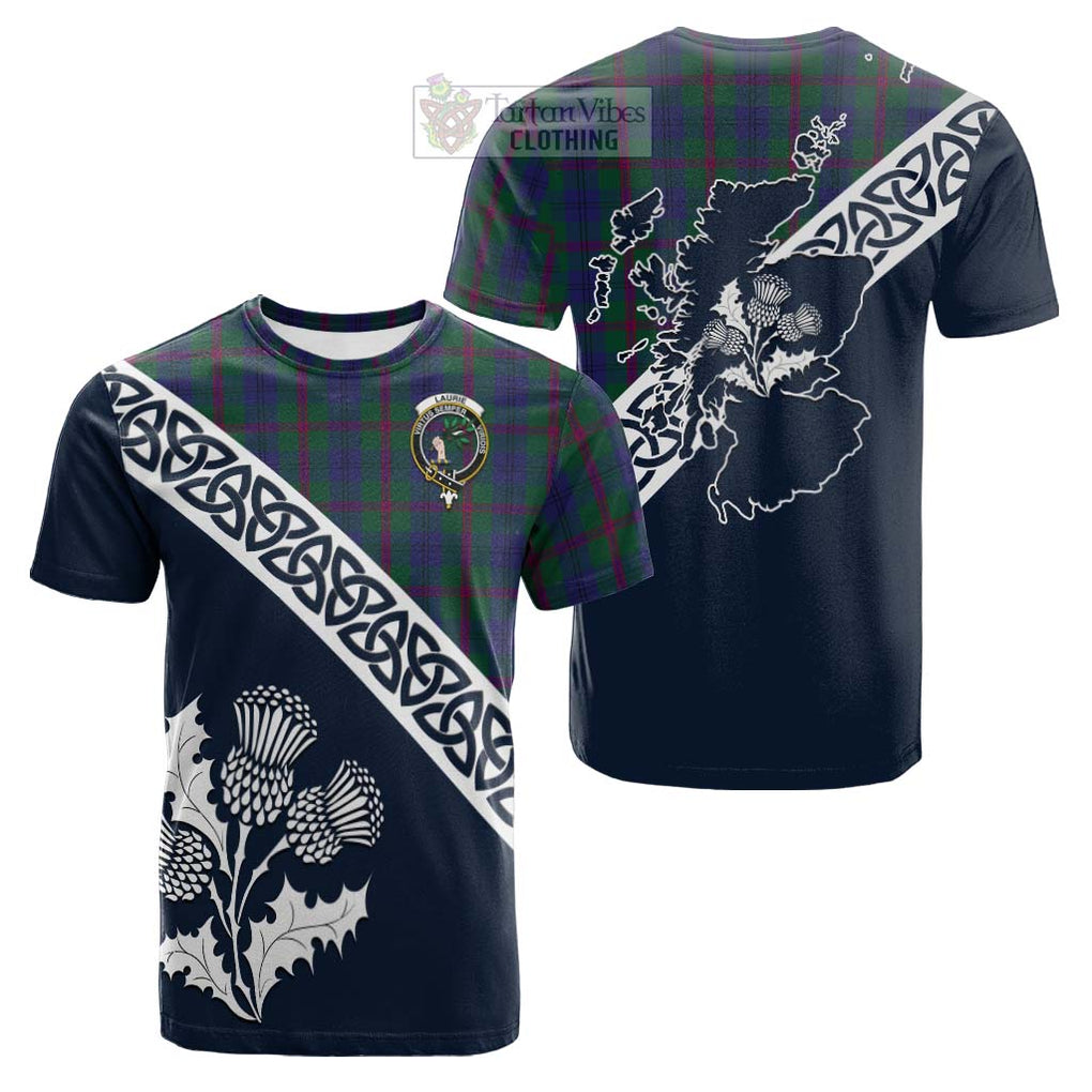 Tartan Vibes Clothing Laurie Tartan Cotton T-shirt Featuring Thistle and Scotland Map