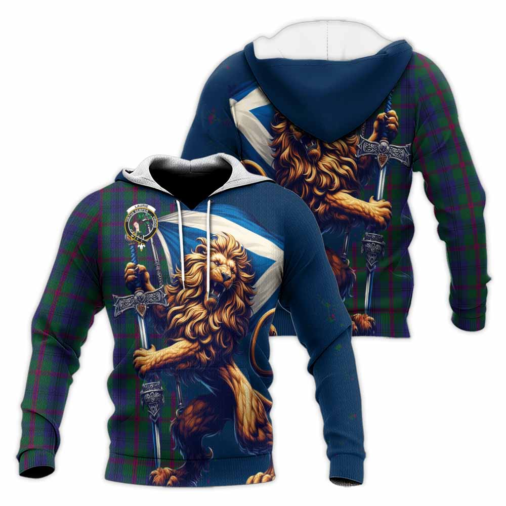 Tartan Vibes Clothing Laurie Tartan Family Crest Knitted Hoodie with Scottish Majestic Lion