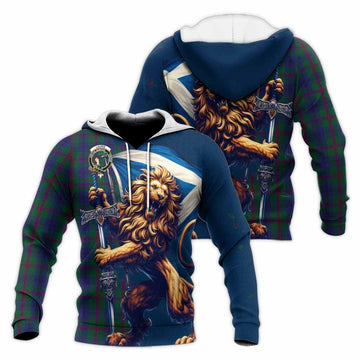 Laurie Tartan Family Crest Knitted Hoodie with Scottish Majestic Lion