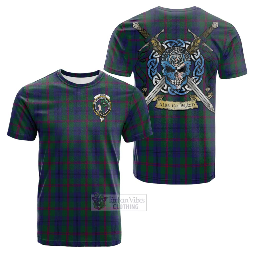 Tartan Vibes Clothing Laurie Tartan Cotton T-shirt with Family Crest Celtic Skull Style