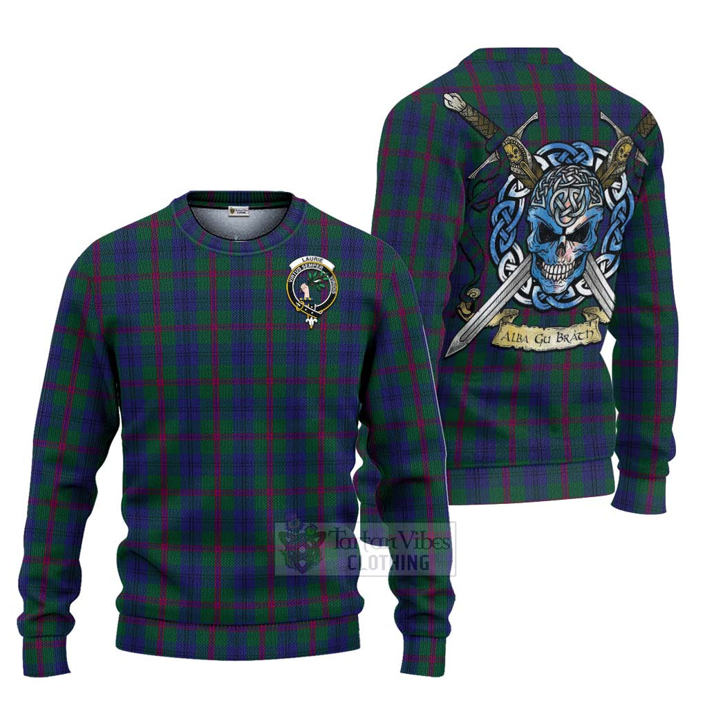 Tartan Vibes Clothing Laurie Tartan Knitted Sweater with Family Crest Celtic Skull Style