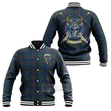 Laurie Tartan Baseball Jacket with Family Crest Celtic Skull Style