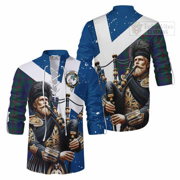 Laurie Tartan Ghillie Kilt Shirt with Family Crest Scottish Bagpiper Vibes Men - Tartan Vibes Clothing