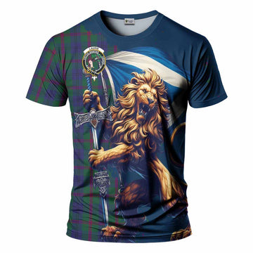 Laurie Tartan Family Crest T-Shirt with Scottish Majestic Lion