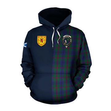 Laurie Tartan Cotton Hoodie Alba with Scottish Lion Royal Arm Half Style