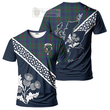 Laurie Tartan T-Shirt Featuring Thistle and Scotland Map