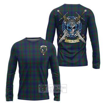 Laurie Tartan Long Sleeve T-Shirt with Family Crest Celtic Skull Style