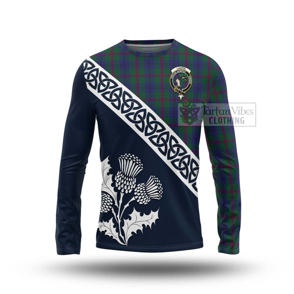 Tartan Vibes Clothing Laurie Tartan Long Sleeve T-Shirt Featuring Thistle and Scotland Map