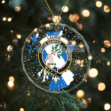 Laurie Clan Crest Christmas Glass Ornament with Scotland Map