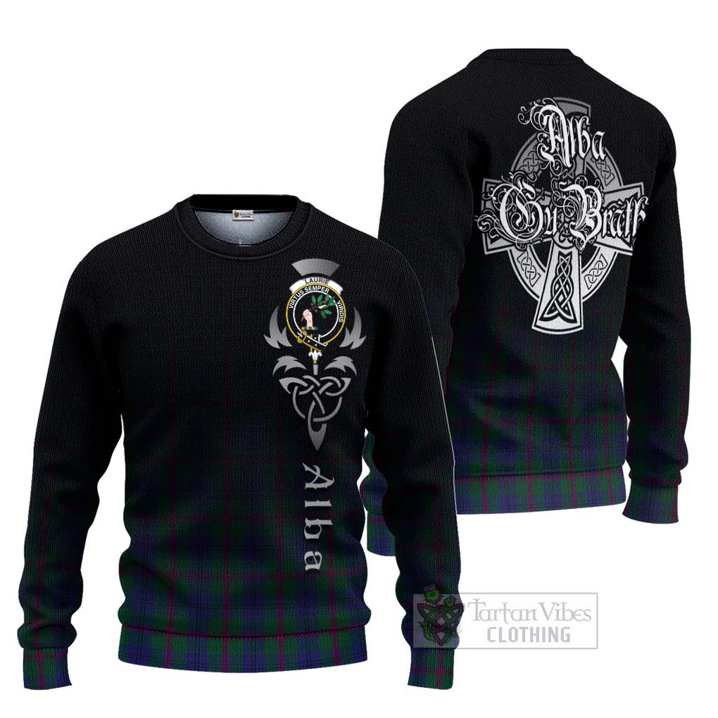 Tartan Vibes Clothing Laurie Tartan Knitted Sweater Featuring Alba Gu Brath Family Crest Celtic Inspired