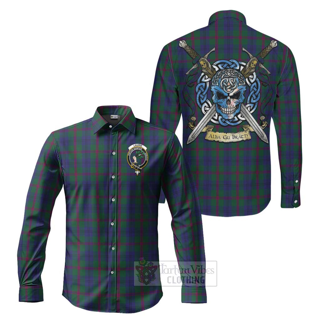 Tartan Vibes Clothing Laurie Tartan Long Sleeve Button Shirt with Family Crest Celtic Skull Style