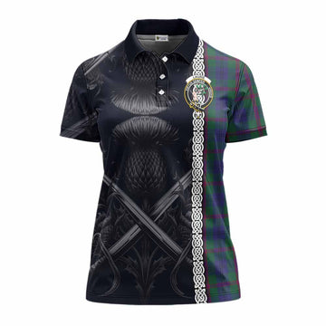 Laurie Tartan Women's Polo Shirt with Family Crest Cross Sword Thistle Celtic Vibes