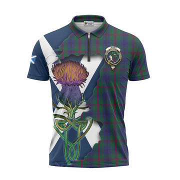 Laurie Tartan Family Crest Zipper Polo Shirt Scottish Thistle Celtic Inspired Unisex - Tartan Vibes Clothing