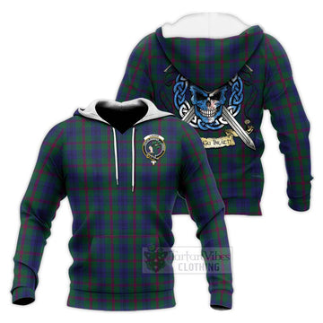 Laurie Tartan Knitted Hoodie with Family Crest Celtic Skull Style