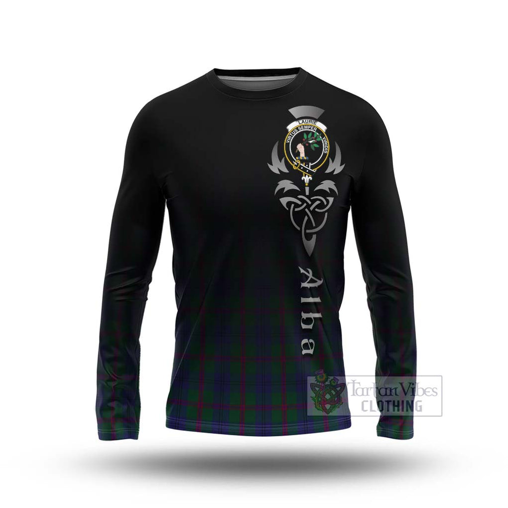 Tartan Vibes Clothing Laurie Tartan Long Sleeve T-Shirt Featuring Alba Gu Brath Family Crest Celtic Inspired