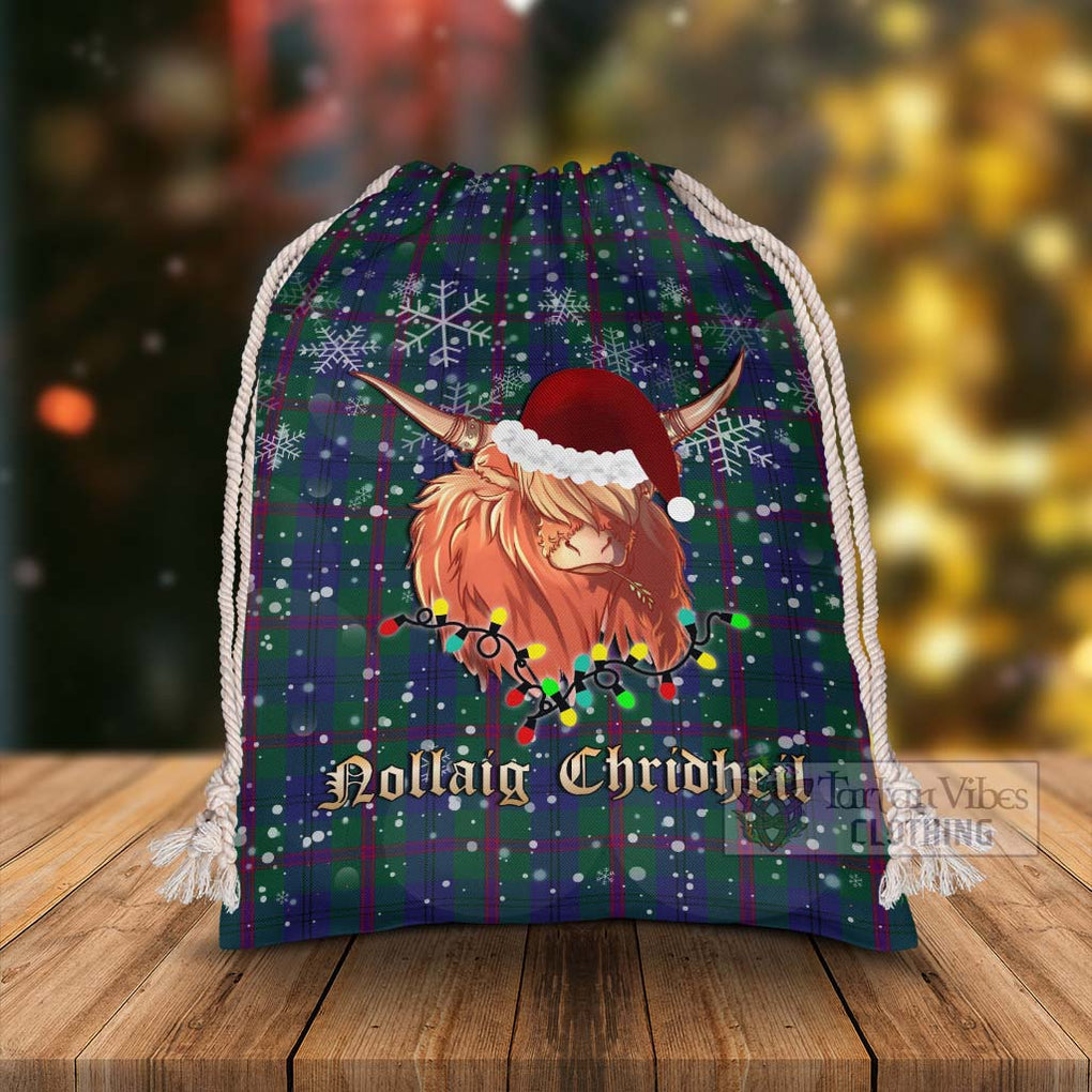 Tartan Vibes Clothing Laurie Tartan Christmas Santa's Bag with Highland Cow