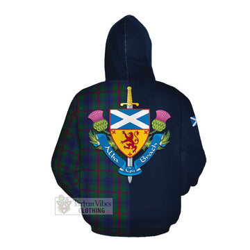 Laurie Tartan Cotton Hoodie Alba with Scottish Lion Royal Arm Half Style