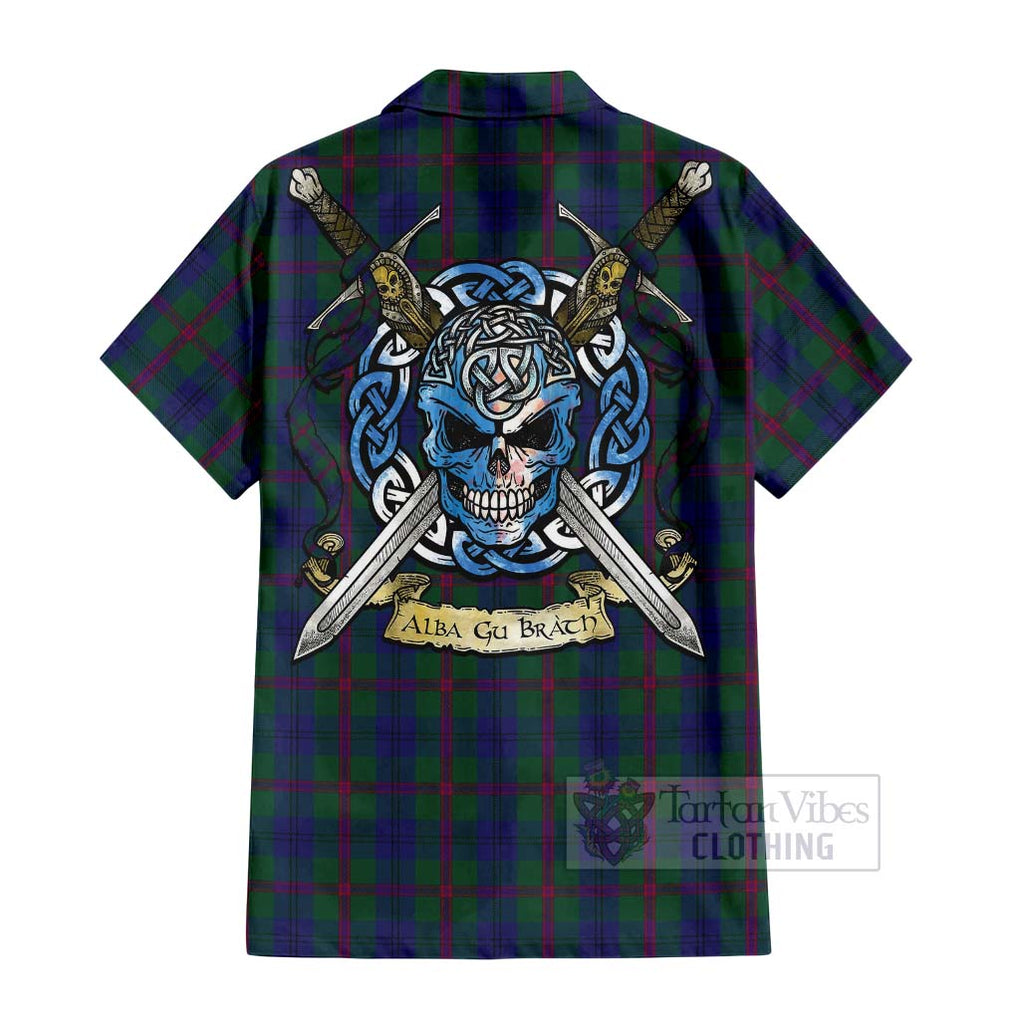 Tartan Vibes Clothing Laurie Tartan Short Sleeve Button Shirt with Family Crest Celtic Skull Style