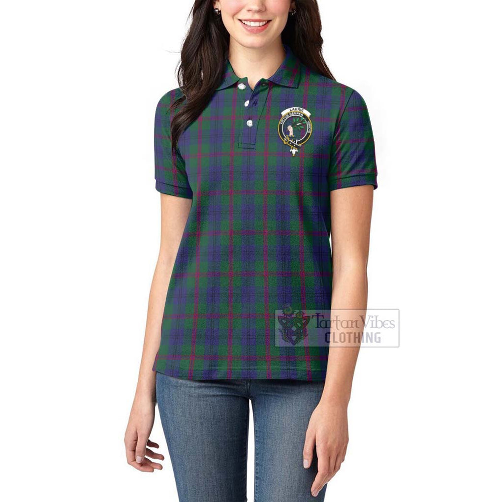 Tartan Vibes Clothing Laurie Tartan Women's Polo Shirt with Family Crest and Bearded Skull Holding Bottles of Whiskey