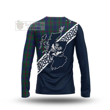 Laurie Tartan Long Sleeve T-Shirt Featuring Thistle and Scotland Map