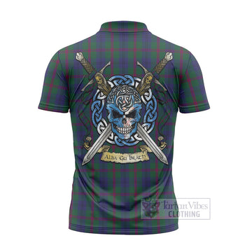 Laurie Tartan Zipper Polo Shirt with Family Crest Celtic Skull Style