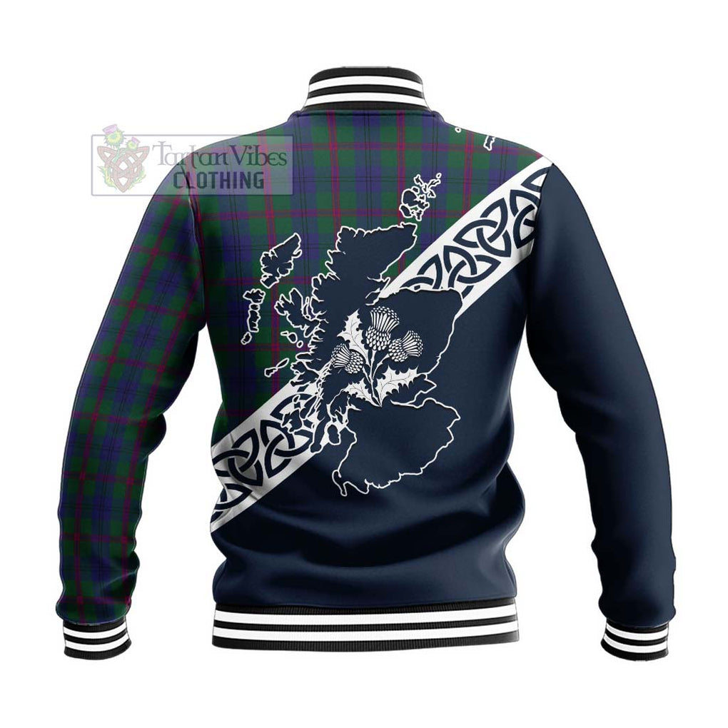 Tartan Vibes Clothing Laurie Tartan Baseball Jacket Featuring Thistle and Scotland Map