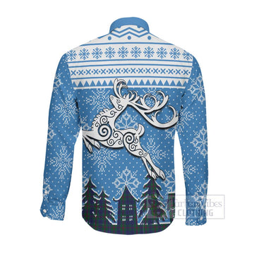 Laurie Clan Christmas Long Sleeve Button Shirt Celtic Reindeer Style