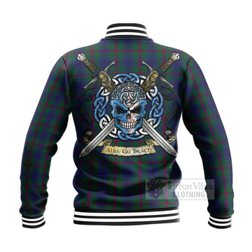 Laurie Tartan Baseball Jacket with Family Crest Celtic Skull Style