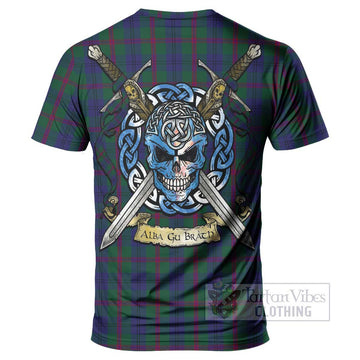 Laurie Tartan T-Shirt with Family Crest Celtic Skull Style