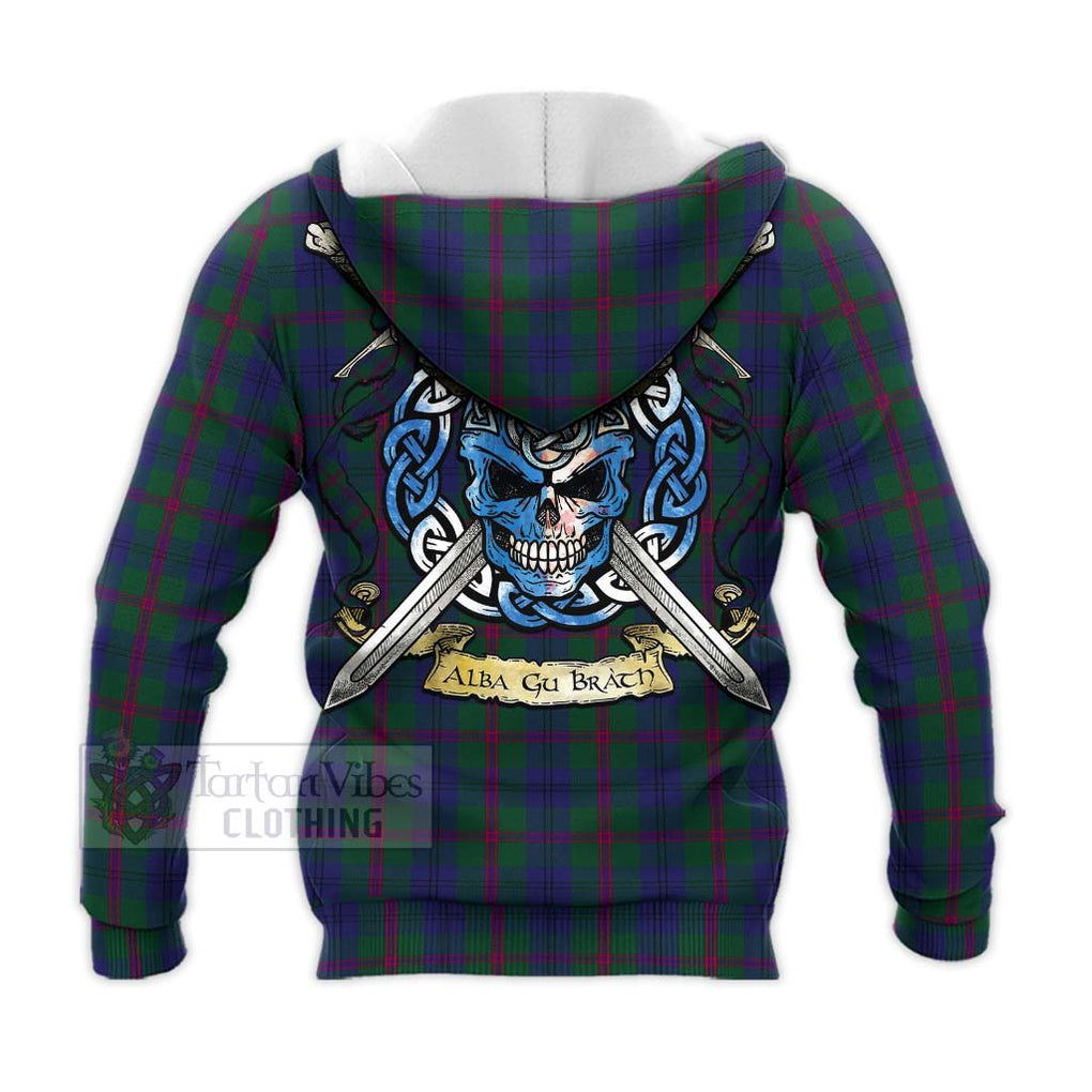 Tartan Vibes Clothing Laurie Tartan Knitted Hoodie with Family Crest Celtic Skull Style