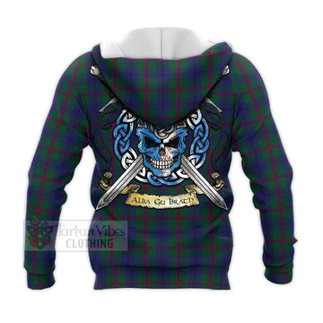 Laurie Tartan Knitted Hoodie with Family Crest Celtic Skull Style