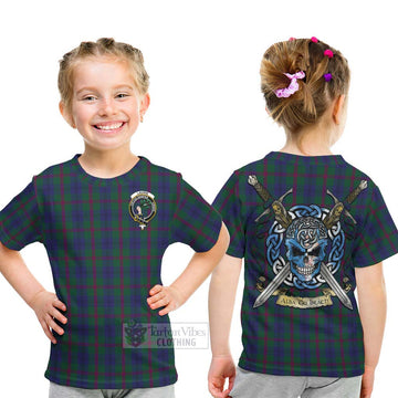 Laurie Tartan Kid T-Shirt with Family Crest Celtic Skull Style