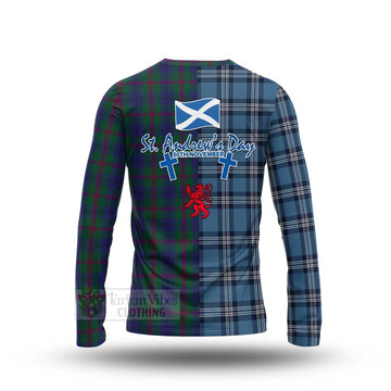 Laurie Tartan Long Sleeve T-Shirt Happy St. Andrew's Day Half Tartan Style - Tartan Vibes Clothing