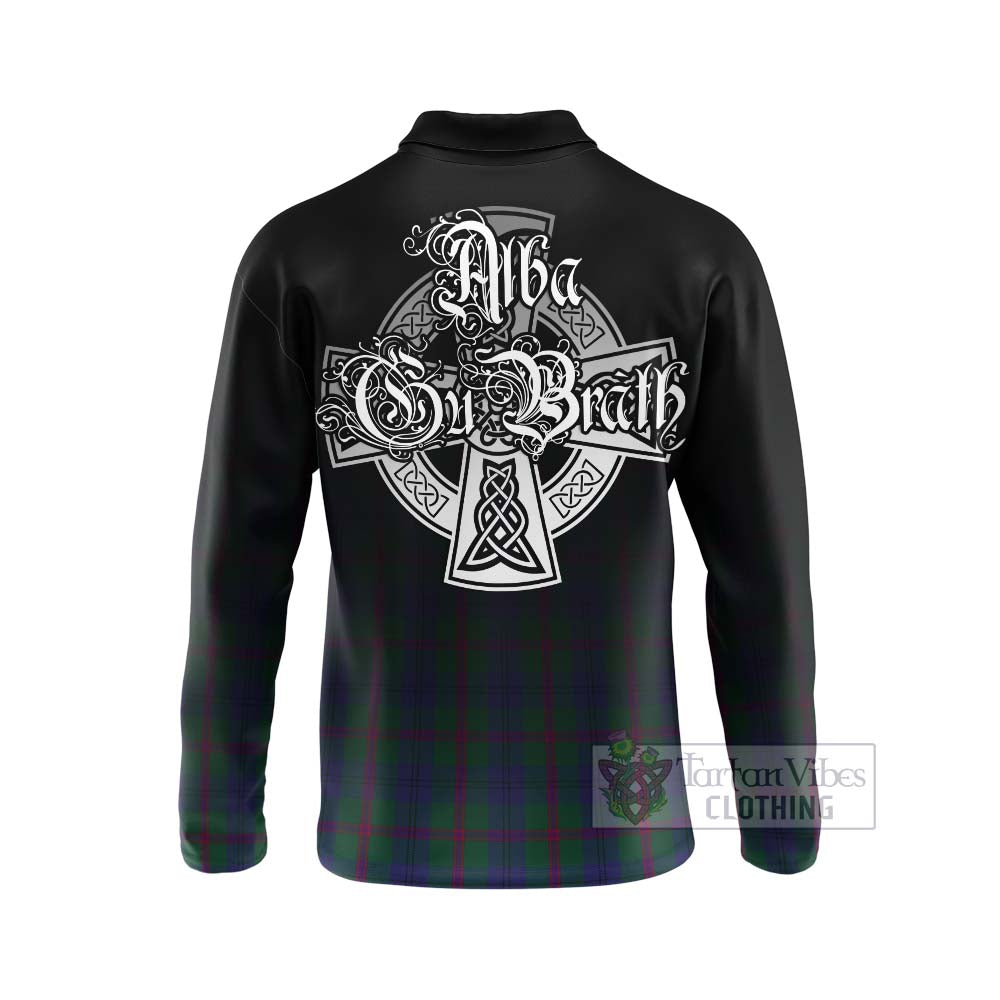 Tartan Vibes Clothing Laurie Tartan Long Sleeve Polo Shirt Featuring Alba Gu Brath Family Crest Celtic Inspired