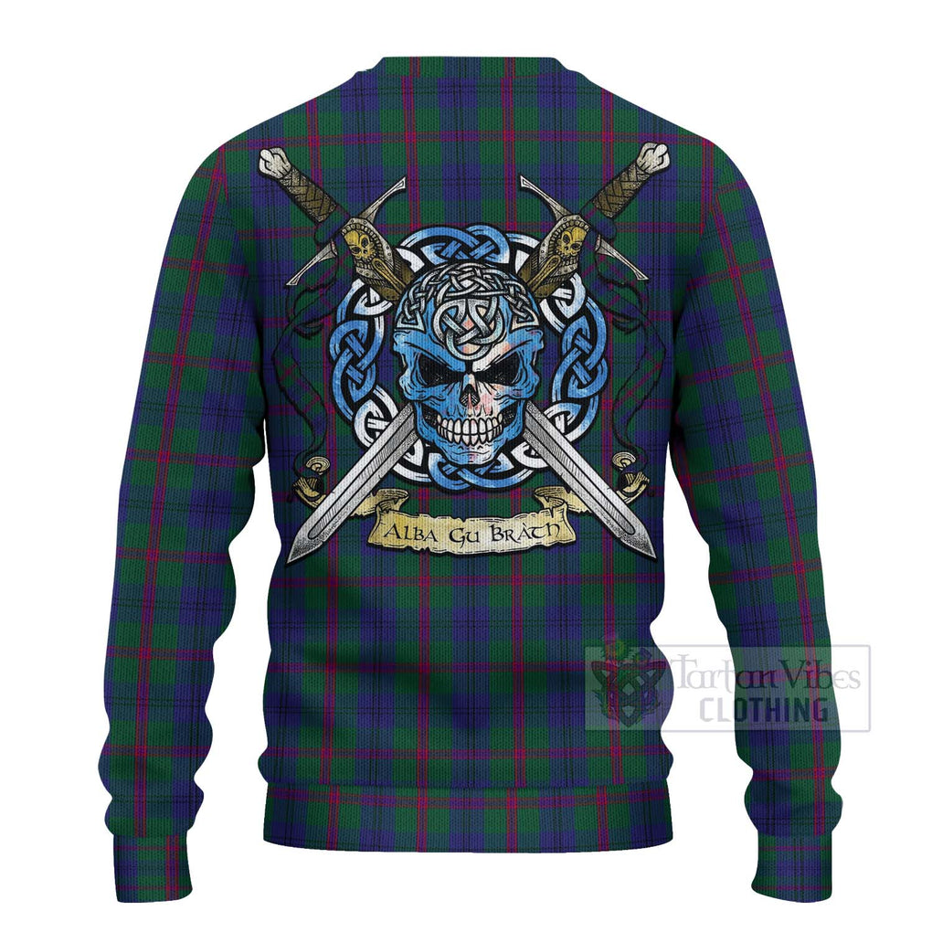 Tartan Vibes Clothing Laurie Tartan Knitted Sweater with Family Crest Celtic Skull Style