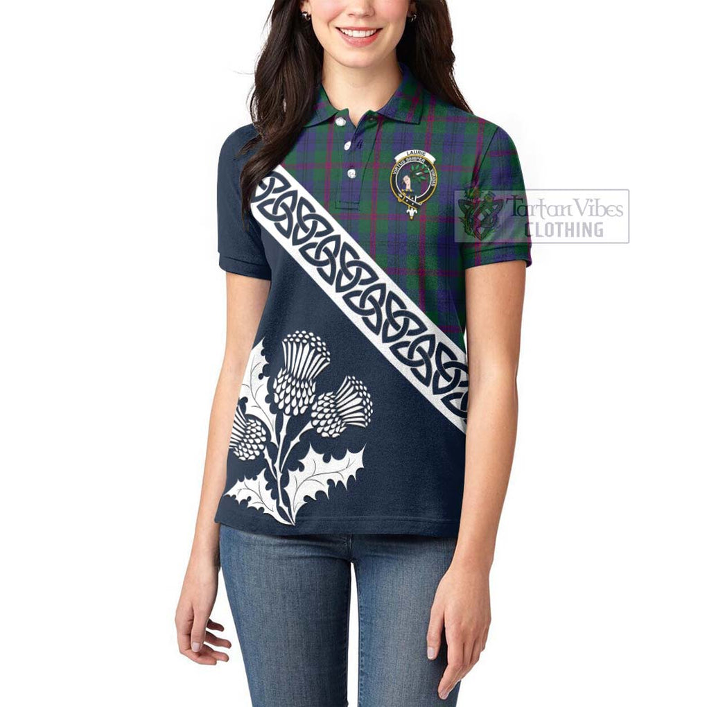 Tartan Vibes Clothing Laurie Tartan Women's Polo Shirt Featuring Thistle and Scotland Map