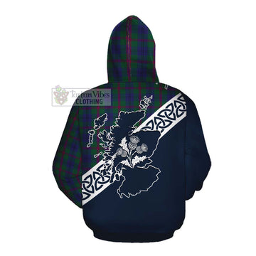 Laurie Tartan Cotton Hoodie Featuring Thistle and Scotland Map