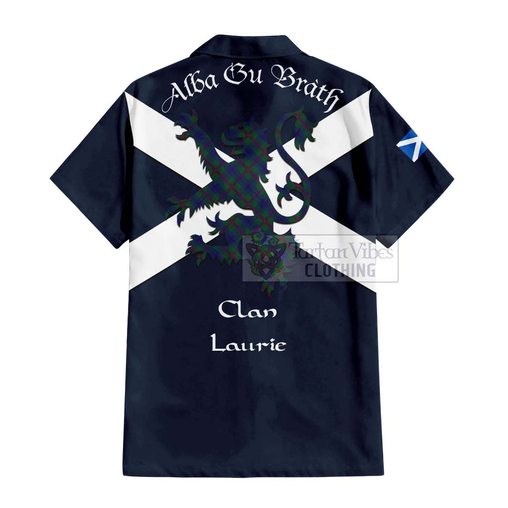 Tartan Vibes Clothing Laurie Tartan Lion Rampant Short Sleeve Button Shirt – Proudly Display Your Heritage with Alba Gu Brath and Clan Name