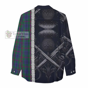 Laurie Tartan Women's Casual Shirt with Family Crest Cross Sword Thistle Celtic Vibes