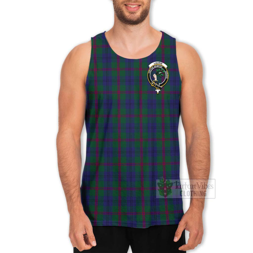 Tartan Vibes Clothing Laurie Tartan Men's Tank Top with Family Crest and Bearded Skull Holding Bottles of Whiskey