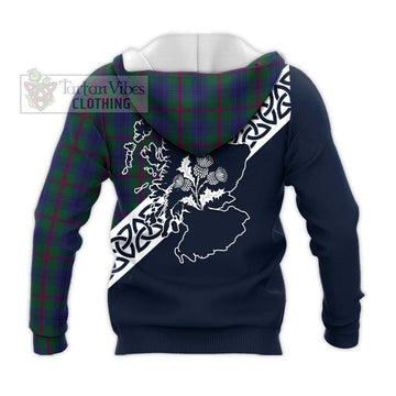 Laurie Tartan Knitted Hoodie Featuring Thistle and Scotland Map