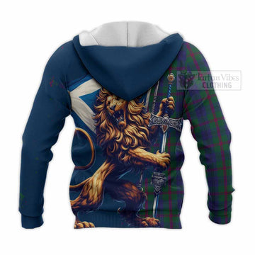 Laurie Tartan Family Crest Knitted Hoodie with Scottish Majestic Lion