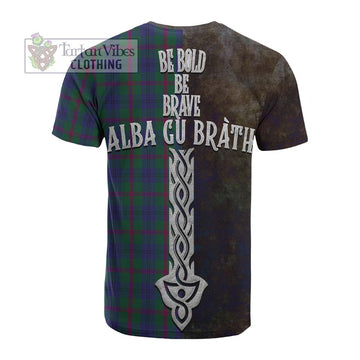 Laurie Tartan Family Crest Cotton T-shirt Alba Gu Brath Be Brave Lion Ancient Style - Tartan Vibes Clothing