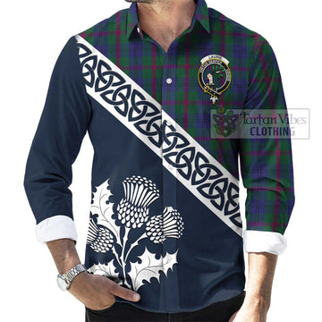 Laurie Tartan Long Sleeve Button Shirt Featuring Thistle and Scotland Map