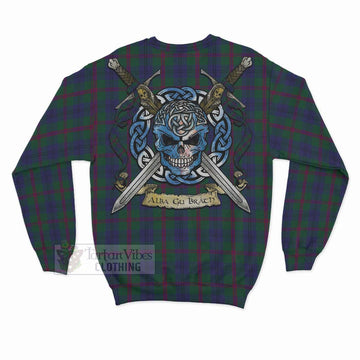 Laurie Tartan Sweatshirt with Family Crest Celtic Skull Style