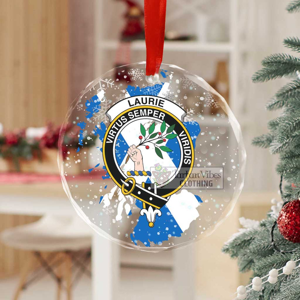 Tartan Vibes Clothing Laurie Clan Crest Christmas Glass Ornament with Scotland Map