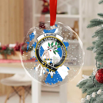 Laurie Clan Crest Christmas Glass Ornament with Scotland Map