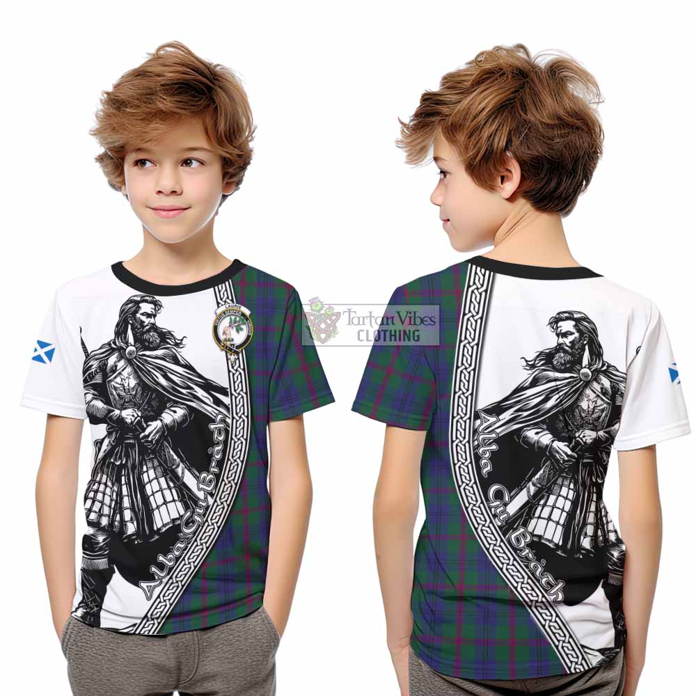 Laurie Tartan Clan Crest Kid T-Shirt with Highlander Warrior Celtic Style