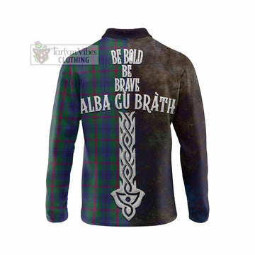 Laurie Tartan Family Crest Long Sleeve Polo Shirt Alba Gu Brath Be Brave Lion Ancient Style - Tartan Vibes Clothing