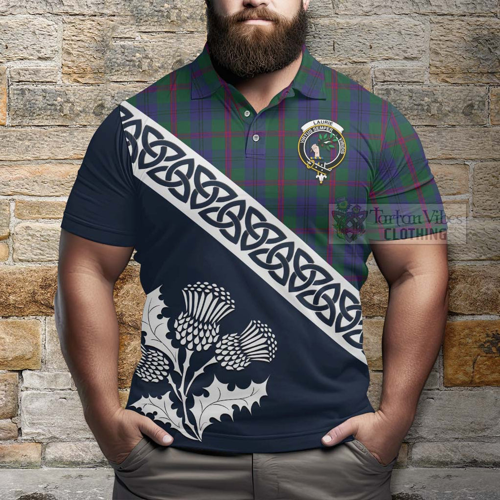 Laurie Tartan Polo Shirt Featuring Thistle and Scotland Map